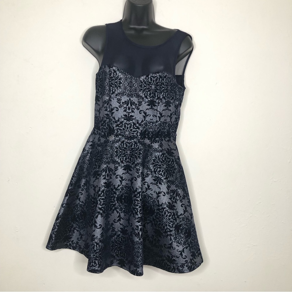 TRIXXI Velvet and Tulle Dress - Navy & Silver-Size M - NWT